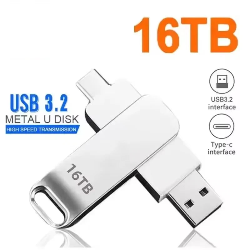 16TB USB 3.2 Flash Drives High Speed Transfer Metal Pendrive Memory Card Pendrive Flash Disk Memoria Waterproof Stick NEW