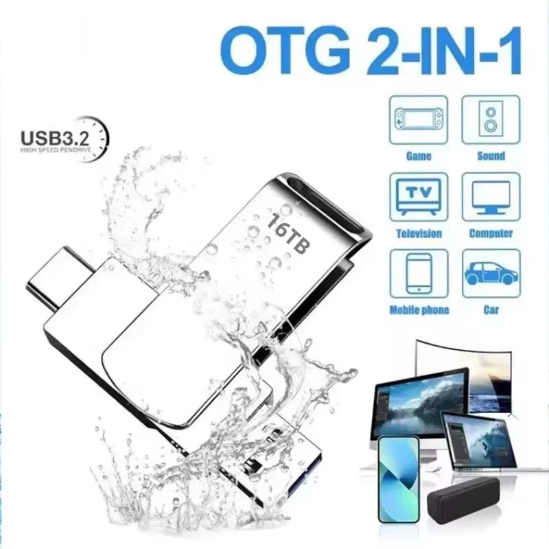 16TB USB 3.2 Flash Drives High Speed Transfer Metal Pendrive Memory Card Pendrive Flash Disk Memoria Waterproof Stick NEW