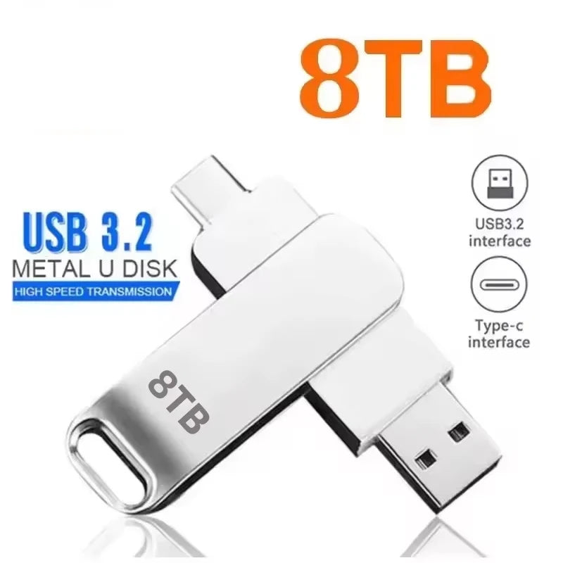16TB USB 3.2 Flash Drives High Speed Transfer Metal Pendrive Memory Card Pendrive Flash Disk Memoria Waterproof Stick NEW