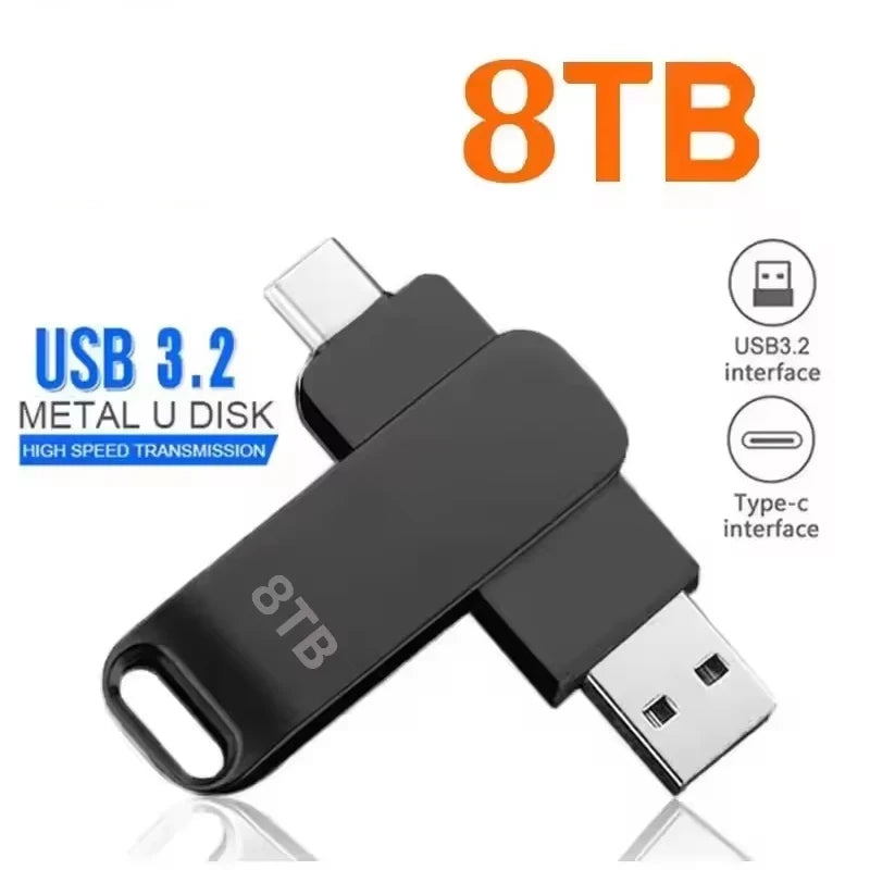 16TB USB 3.2 Flash Drives High Speed Transfer Metal Pendrive Memory Card Pendrive Flash Disk Memoria Waterproof Stick NEW