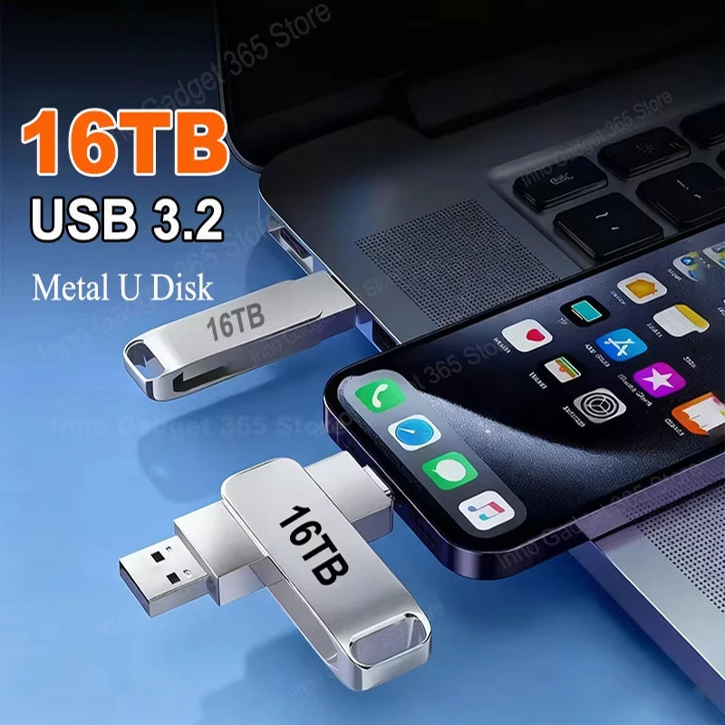 16TB USB 3.2 Flash Drives High Speed Transfer Metal Pendrive Memory Card Pendrive Flash Disk Memoria Waterproof Stick NEW